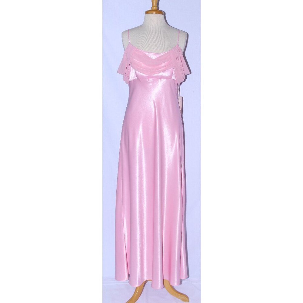 Juno #772 Satin & Chiffon Floor Length Bridesmaid Dress-Size XL-PINK-NEW